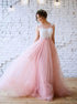 A Line Scoop Pink Tulle Lace Prom Dress with Appliques LBQ0410